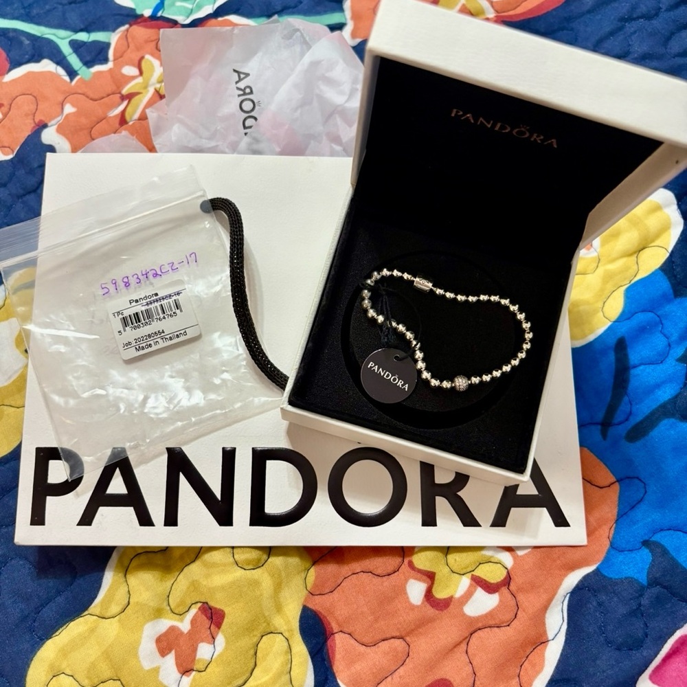 PANDORA SS925 Beaded Bracelet, Pave Accent, Size 6.7”/17cm, NWT! ID 598342CZ-17. - Picture 11 of 11